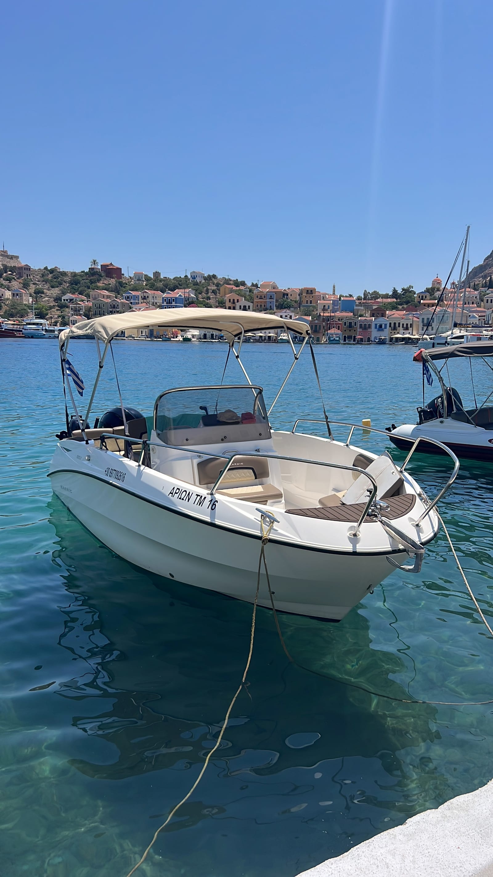 Αρίων moored at the Kastellorizo quay